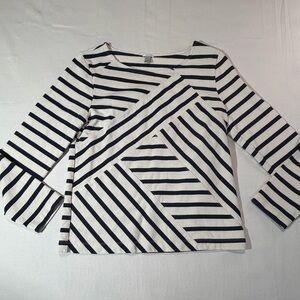 J. Crew Black and White Striped Long Sleeve Top